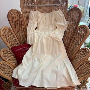 CULT GAIA Luxury Designer Off White Linen Blend Off Shoulder Dress! NEW with Tag